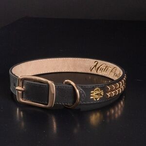 Mutt Couture Black Leather Dog Collar w/ Gold Pyramid Studs (Great Condition)